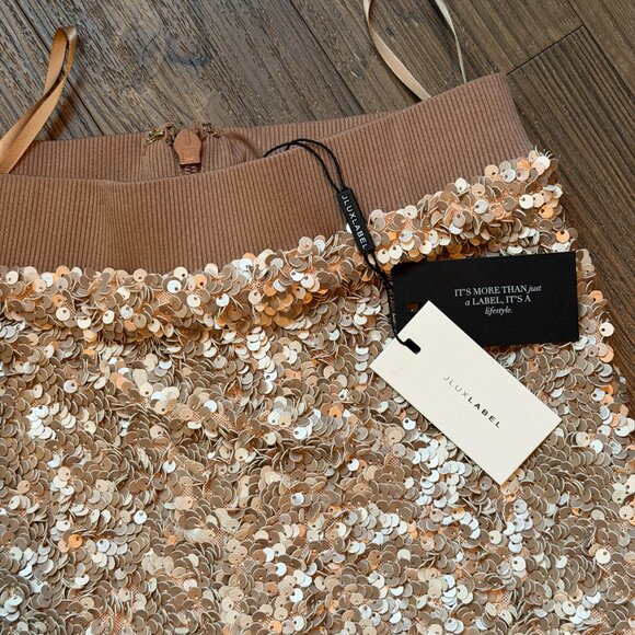 JLUXLABEL Taupe Nude Cream Sequin Midi Skirt - Small - Picture 10 of 14